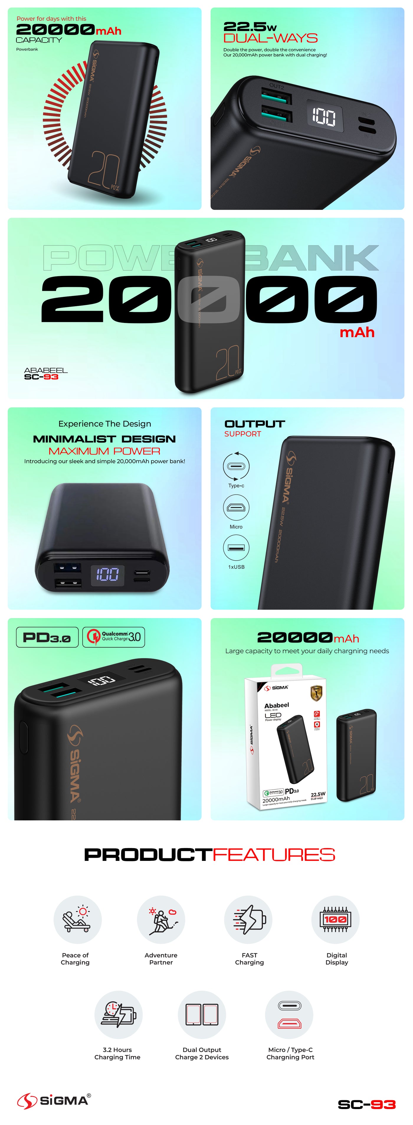 Sigma Ababeel Power Bank 20000mAh SC-93