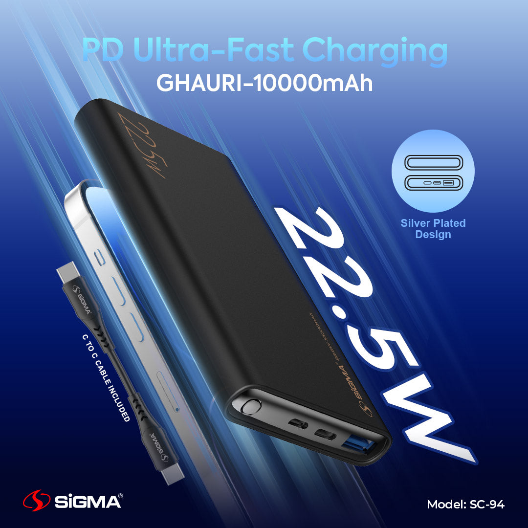 Sigma Ghauri Power Bank 10000mAh SC-94 | 22.5W Fast Charging for iPhone & Android