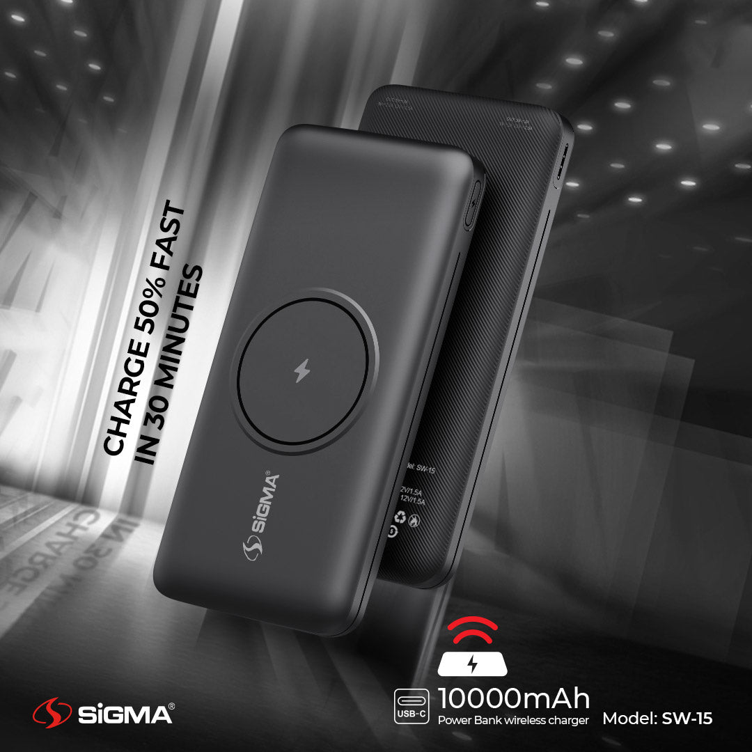 Sigma Wireless Power Bank 10000mAh SW-15 | Wireless & Fast Charging for iPhone & Android