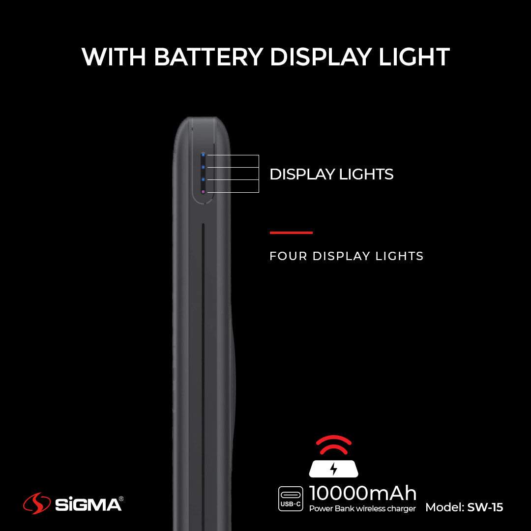 Sigma Wireless Power Bank 10000mAh SW-15 | Wireless & Fast Charging for iPhone & Android