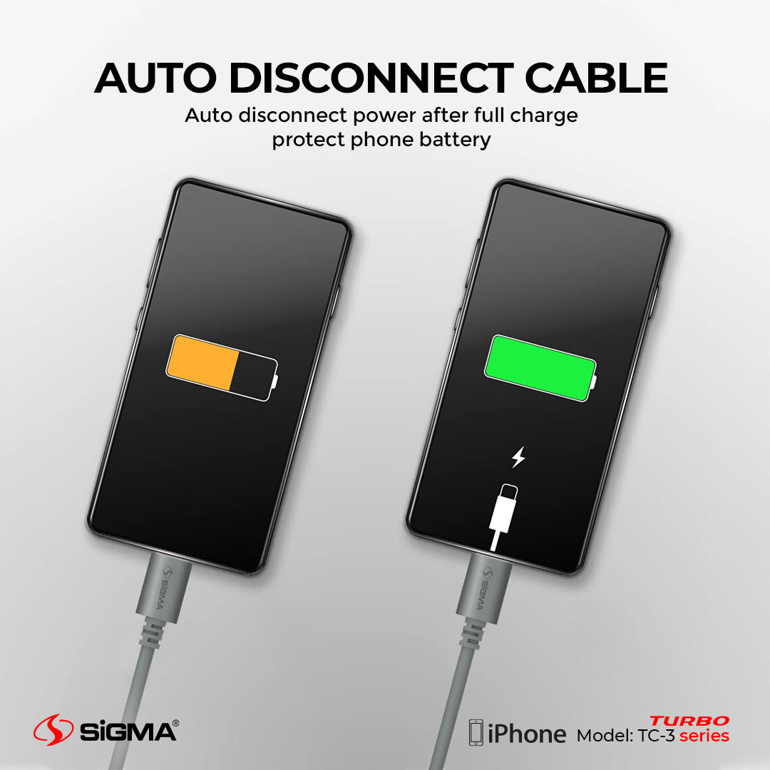 Turbo Lightning (iPhone) Cable 2.4A Auto Disconnect  - TC-3