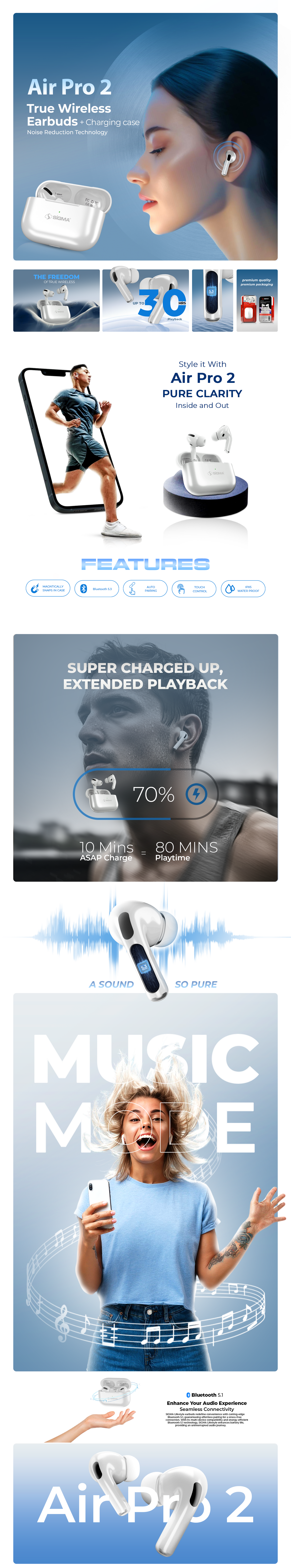 SiGMA Wireless Earbuds Air Pro 2