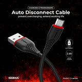 Flex Micro Cable - 2.4A Auto Disconnect - C4 - Black - Sigma Lifestylesigmalife.stylevariation